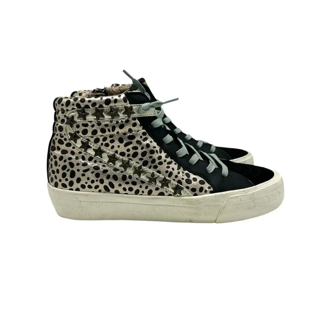 Vintage Havana Mixed-Media High Top Sneakers Size 8 Leopard Black Gold Studded